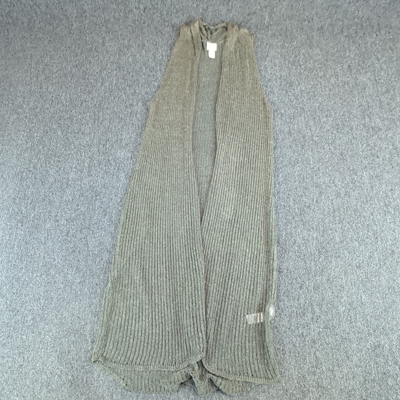 Chicos Coastal Longline Open Knit Vest Womens 1 M Green Linen Blend Duster — photo 2